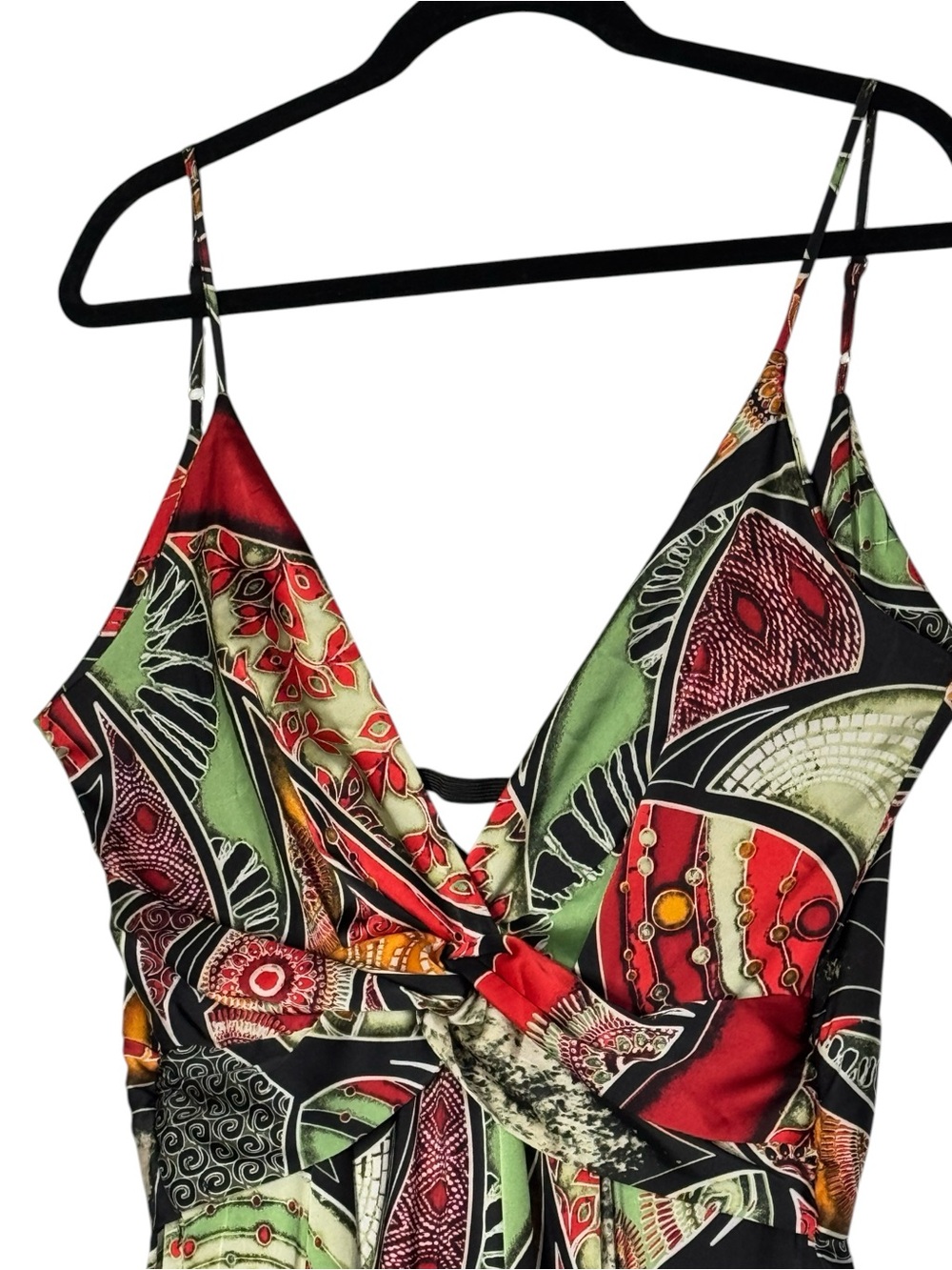 AKIRA Abstract Print Maxi Dress Size M Open Back Tie Front Spaghetti Strap - Picture 9 of 14